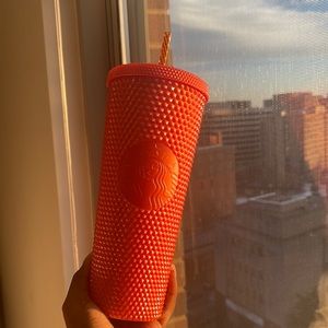 NEW Starbucks 2022 Orange Soft Touch Bling Studded cold cup tumbler venti